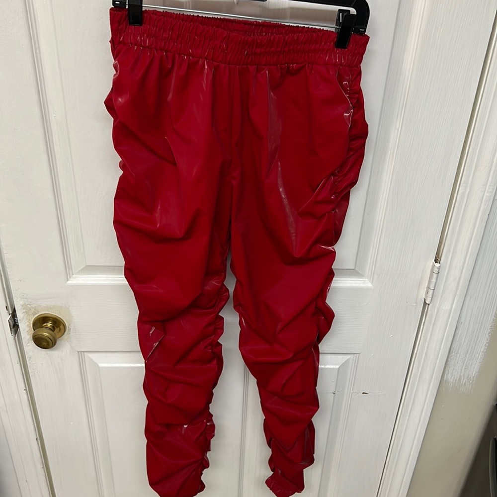 Red parachute pants